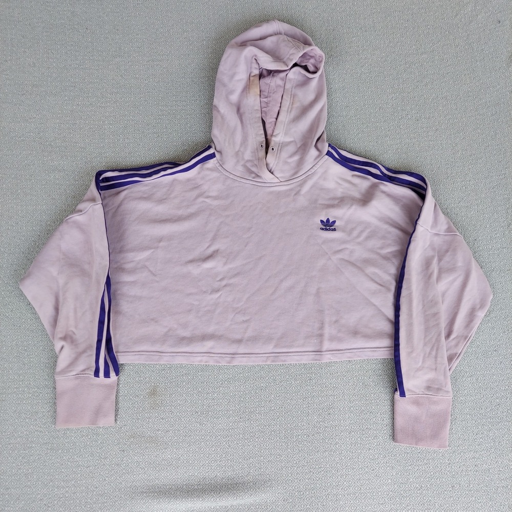 Adidas Hoodie Womens‎ Small Purple Originals Cropped 3-Stripe Trefoil Sweatshirt
